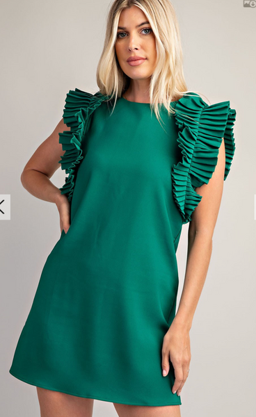 Green Ruffle Sleeve Dress